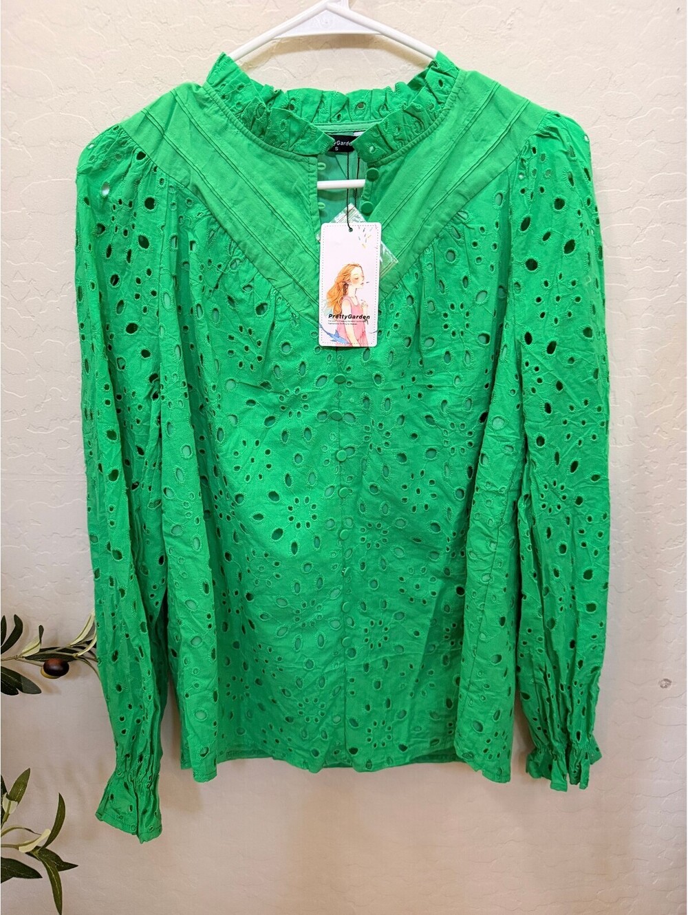 NWT PrettyGarden Long Sleeve Blouse S 100% Cotton